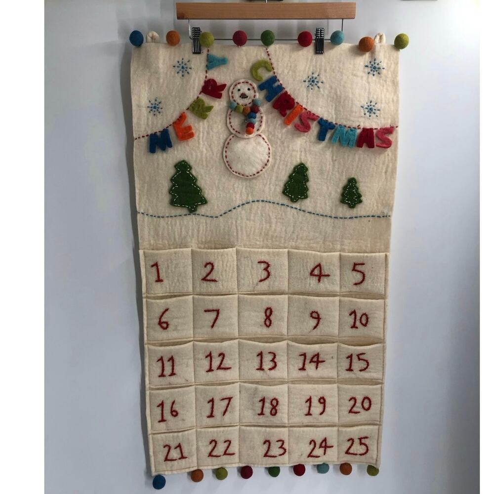 Pottery Barn Kids "Merry & Bright" Felt Wool Snowman Advent Calendar Rare